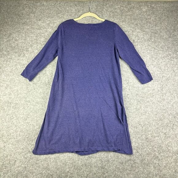J Jill Linen Blend Tunic Top Womens M Purple Long Side Slits Knit Coastal Boho - Picture 6 of 13